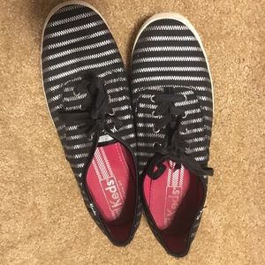 Silver and black keds